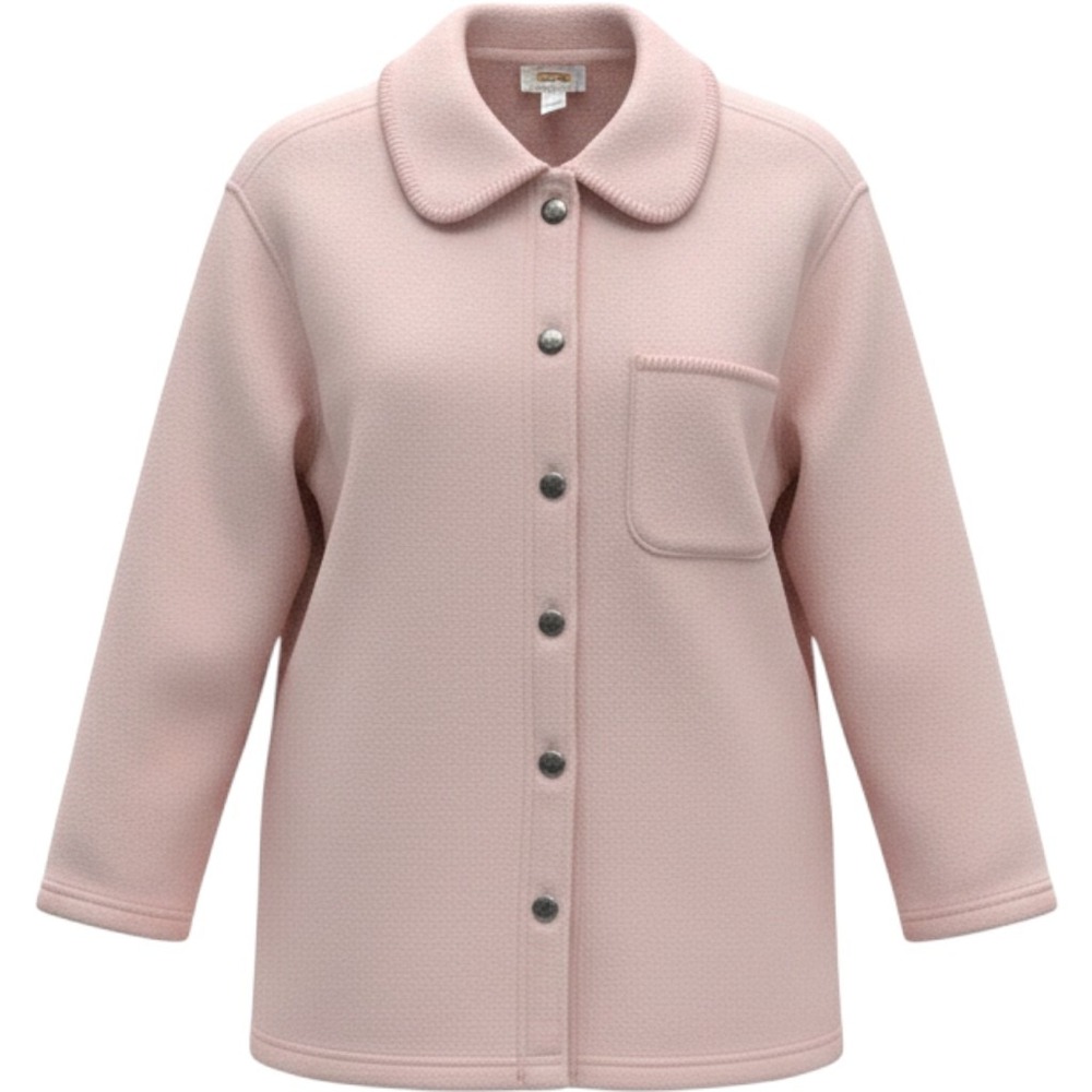 Talbots Petites Pink Polarfleece Button Front Jacket Whipstitch Trim Medium